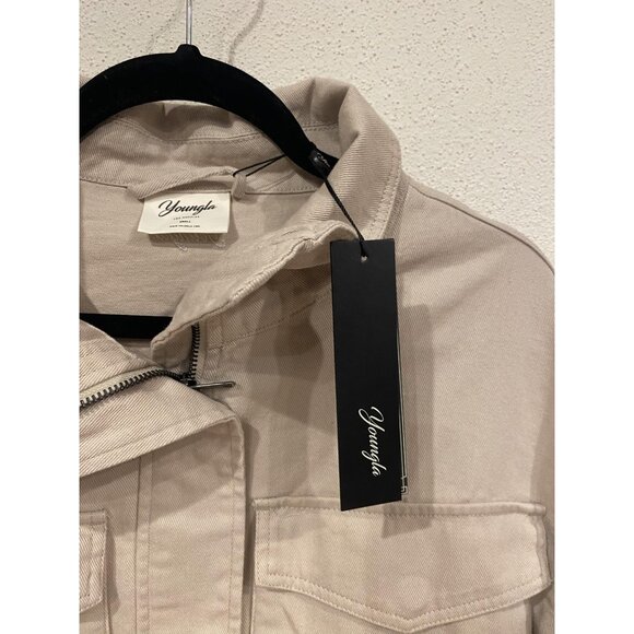 YoungLA Jacket Womens Small Beige Cropped Utility Cotton Drawstring Waist New - Picture 4 of 6